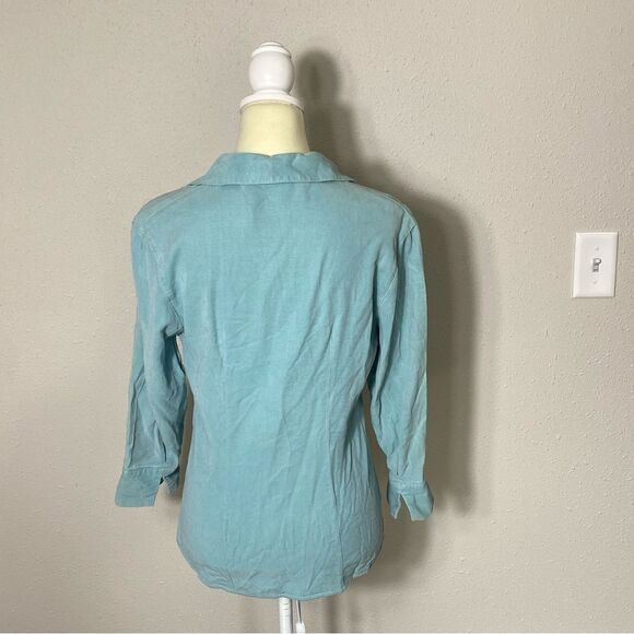 TIANELLO TENCEL™ "Suzy"  Button Front Pastel Teal Blouse Women's Size XS - Picture 8 of 16